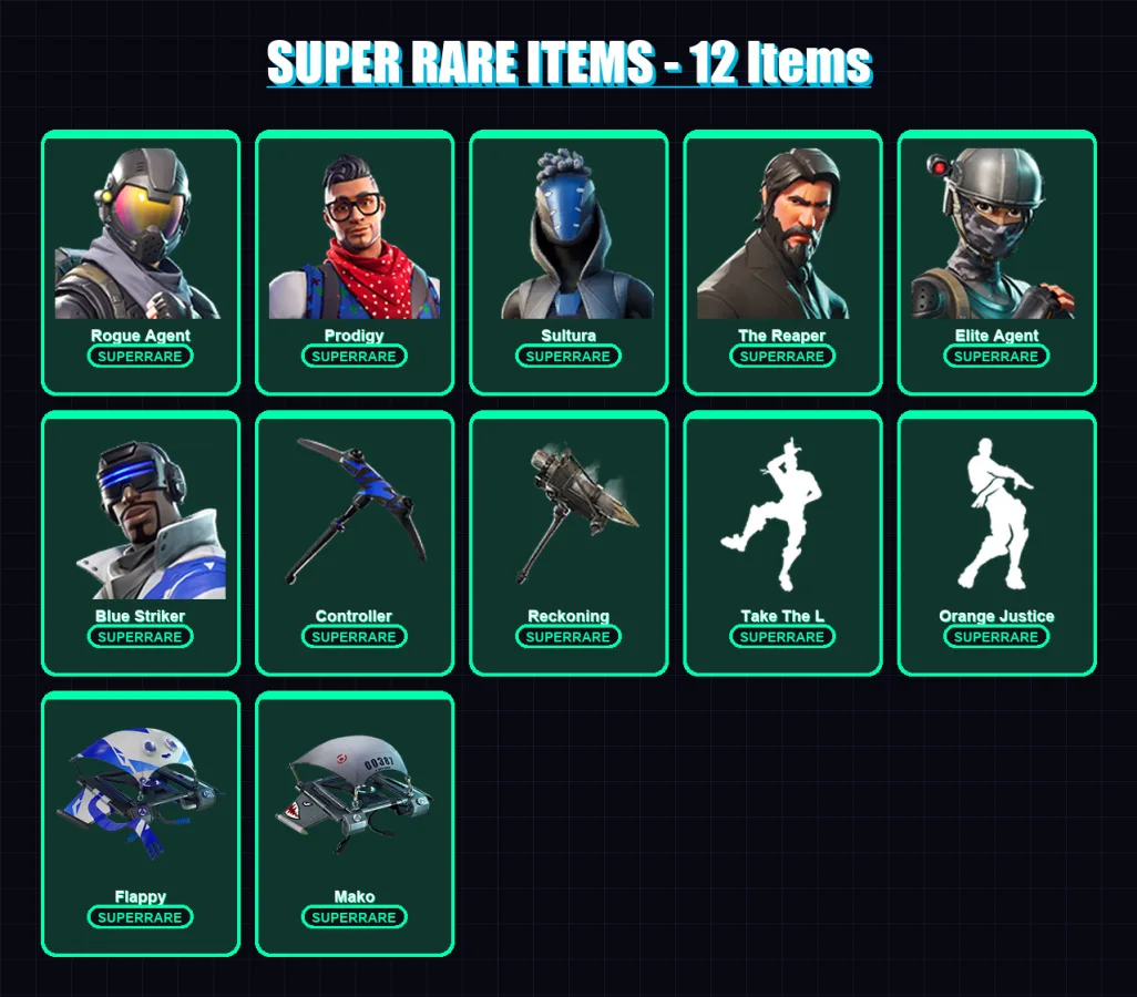 [PS4/PS5/XBOX/PC] | Rogue Agent | Prodigy | Sultura | The Reaper | Elite Agent | 30 skin | 29 pickaxe | 40 emote | 35 glider | Lv648 — Fortnite account