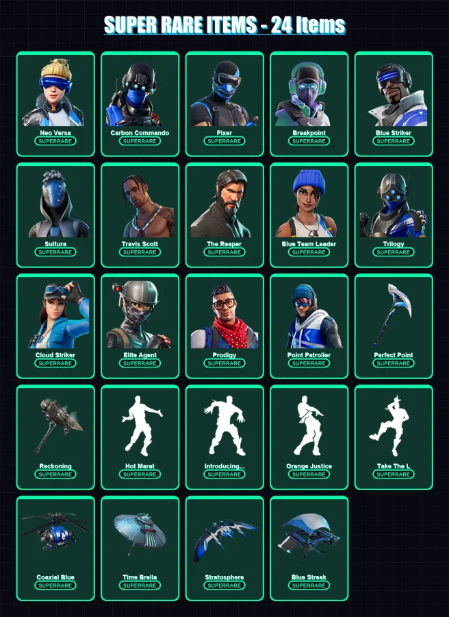 [PC/XBOX/PSN] | Neo Versa | Carbon Commando | Fixer | Breakpoint | Blue Striker | 178 skin | 146 pickaxe | 113 emote | 128 glider | Lv2039