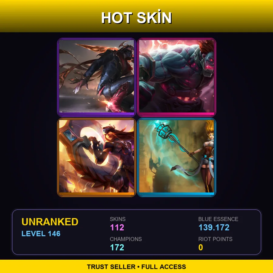 VN | Lv146 | Unranked | 112 Skin | 172 Champ — LoL account