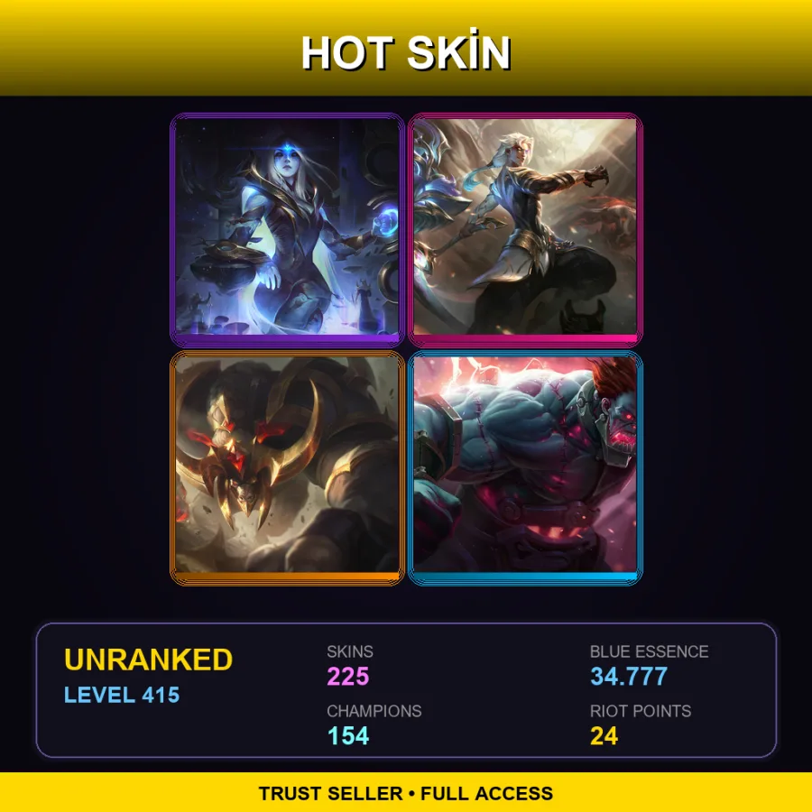 LAS | Lv415 | Unranked | 225 Skin | 154 Champ — LoL account