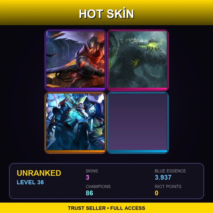EUNE | PROJECT: Yasuo | Broken Covenant Cho'Gath | SKT T1 Kalista | 3 Skin | 86 Champ | Lv36