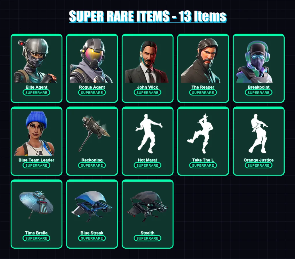 [PS4/PS5/XBOX/PC] | Elite Agent | Rogue Agent | John Wick | The Reaper | Breakpoint | 99 skin | 86 pickaxe | 110 emote | 93 glider | Lv1181
