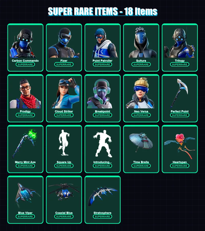[PC/XBOX] | Carbon Commando | Fixer | Point Patroller | Sultura | Trilogy | 88 skin | 121 pickaxe | 110 emote | 110 glider | Lv1660
