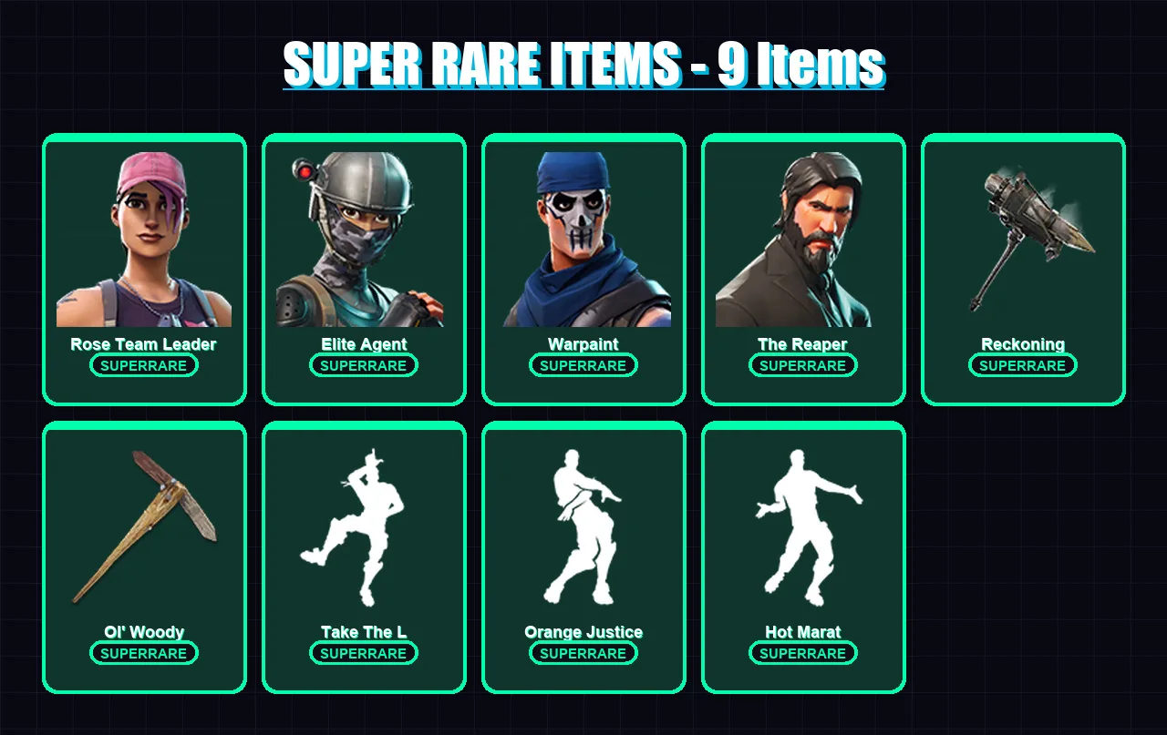 [PC/PSN] | Rose Team Leader | Elite Agent | Warpaint | The Reaper | Ragnarok | 43 skin | 41 pickaxe | 47 emote | 46 glider | Lv632