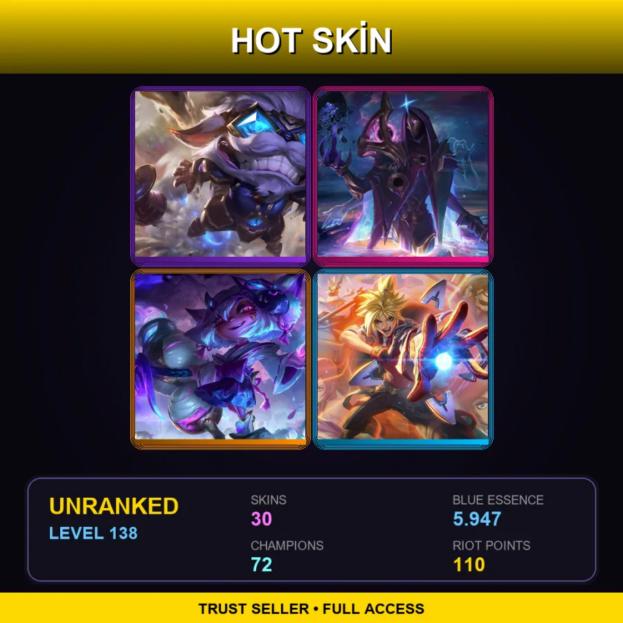 BR | Lv138 | Unranked | 30 Skin | 72 Champ — LoL account