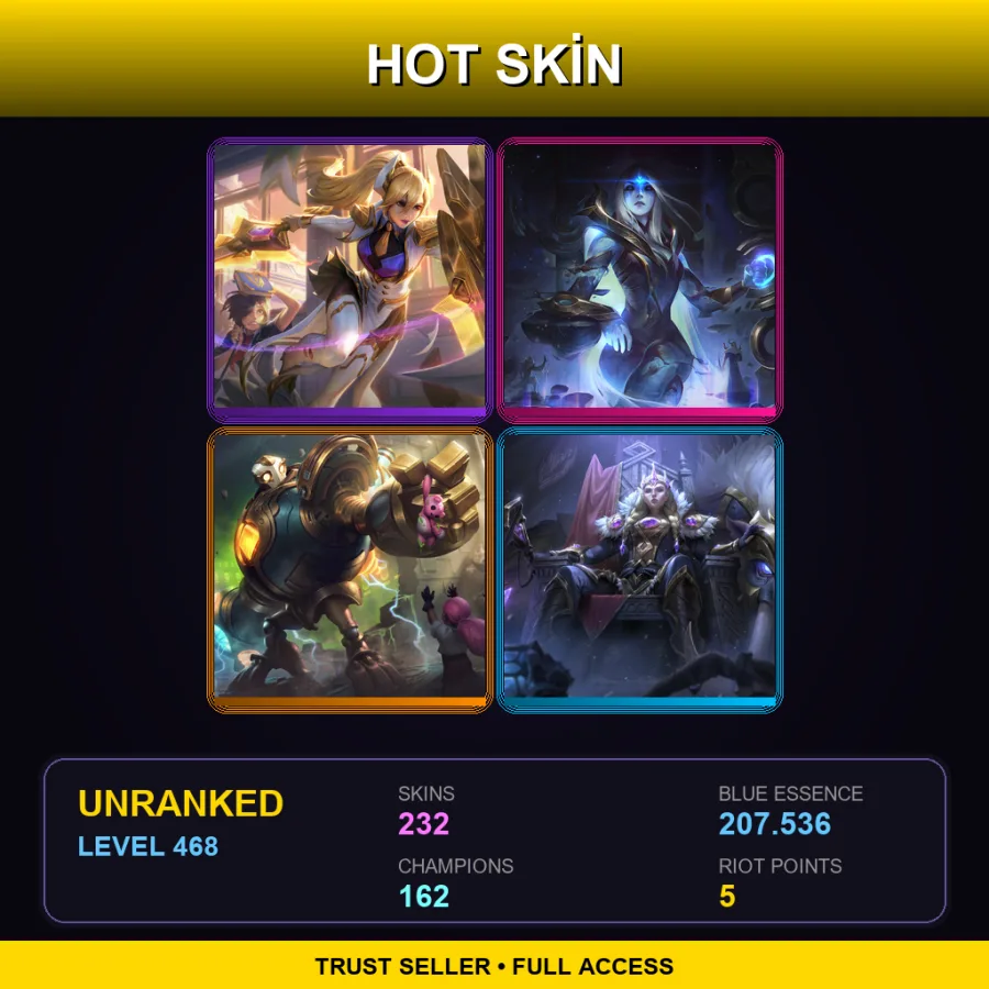 VN | Lv468 | Unranked | 232 Skin | 162 Champ — LoL account