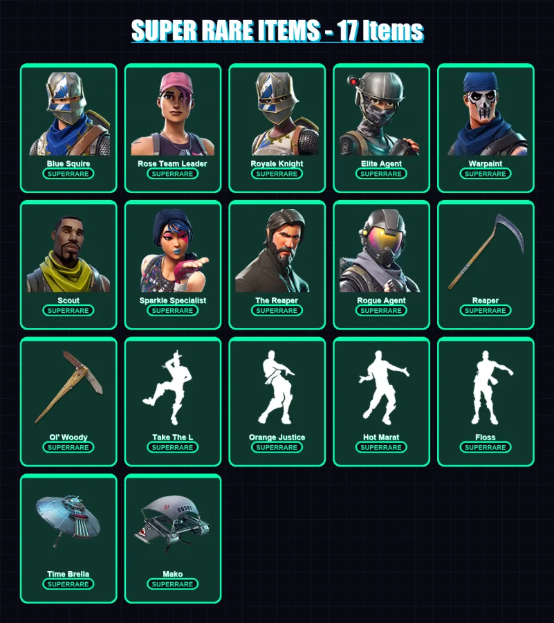 [PC] | Blue Squire | Rose Team Leader | Royale Knight | Elite Agent | Warpaint | 173 skin | 146 pickaxe | 127 emote | 127 glider | Lv2001