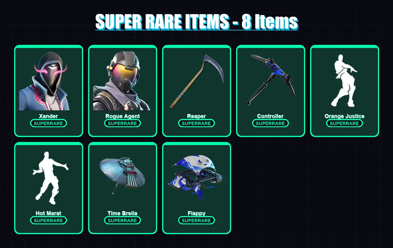 [PC] | Xander | Rogue Agent | Renzo the Destroyer | Spectra Knight | The Imagined | 79 skin | 102 pickaxe | 70 emote | 80 glider | Lv1142 — Fortnite account