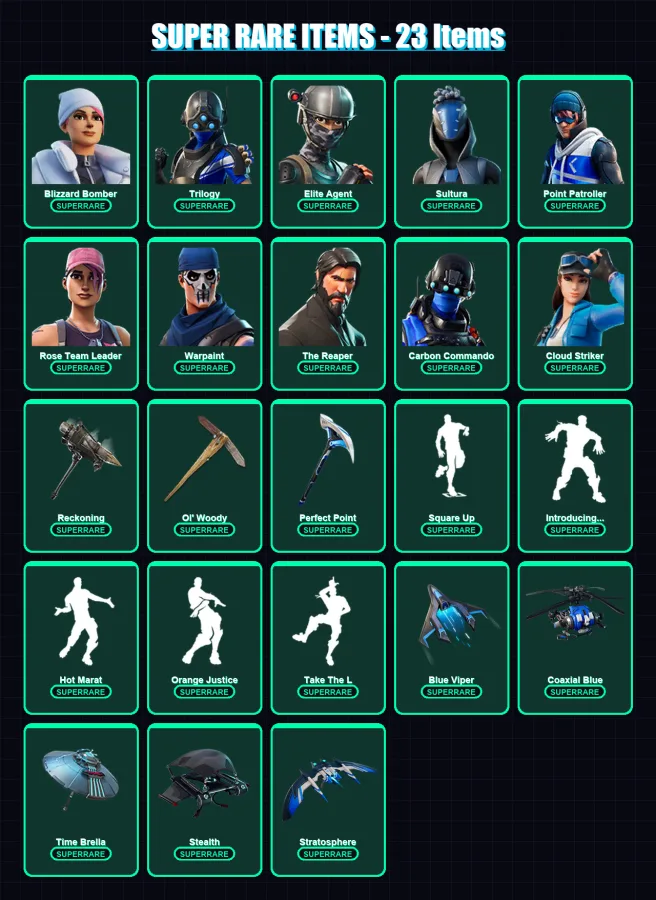 [PS4/PS5/XBOX/PC] | Blizzard Bomber | Trilogy | Elite Agent | Sultura | Point Patroller | 158 skin | 197 pickaxe | 161 emote | 163 glider | Lv2532