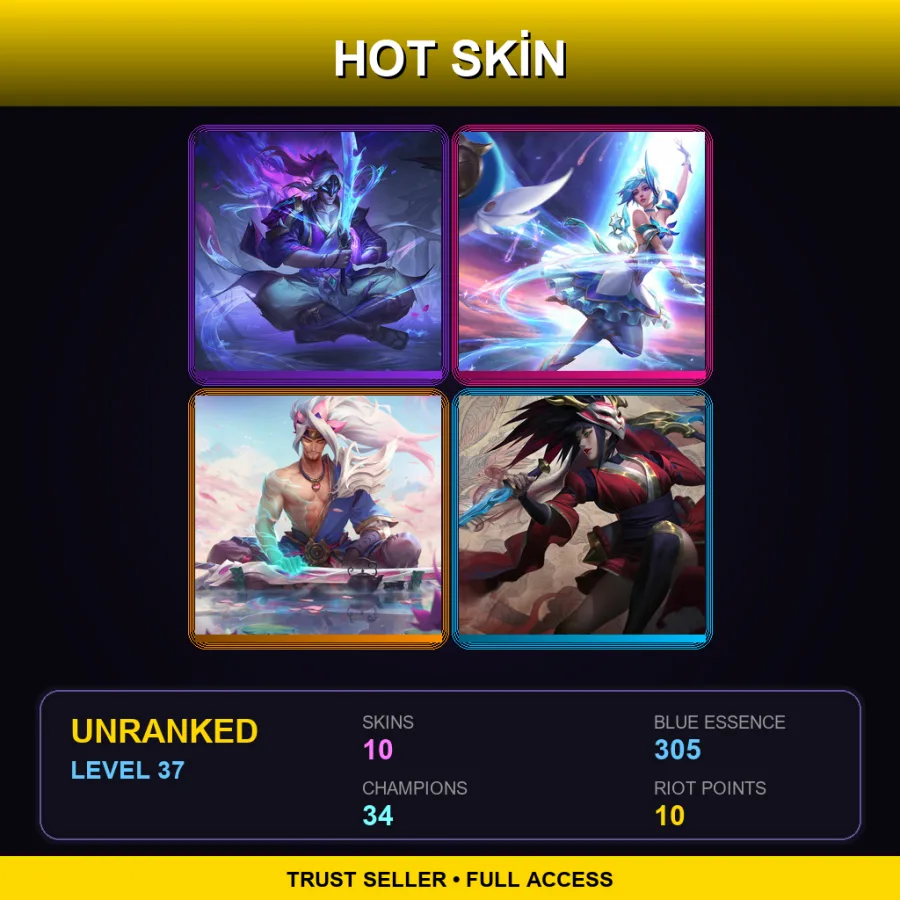 SG | Lv37 | Unranked | 10 Skin | 34 Champ — LoL account