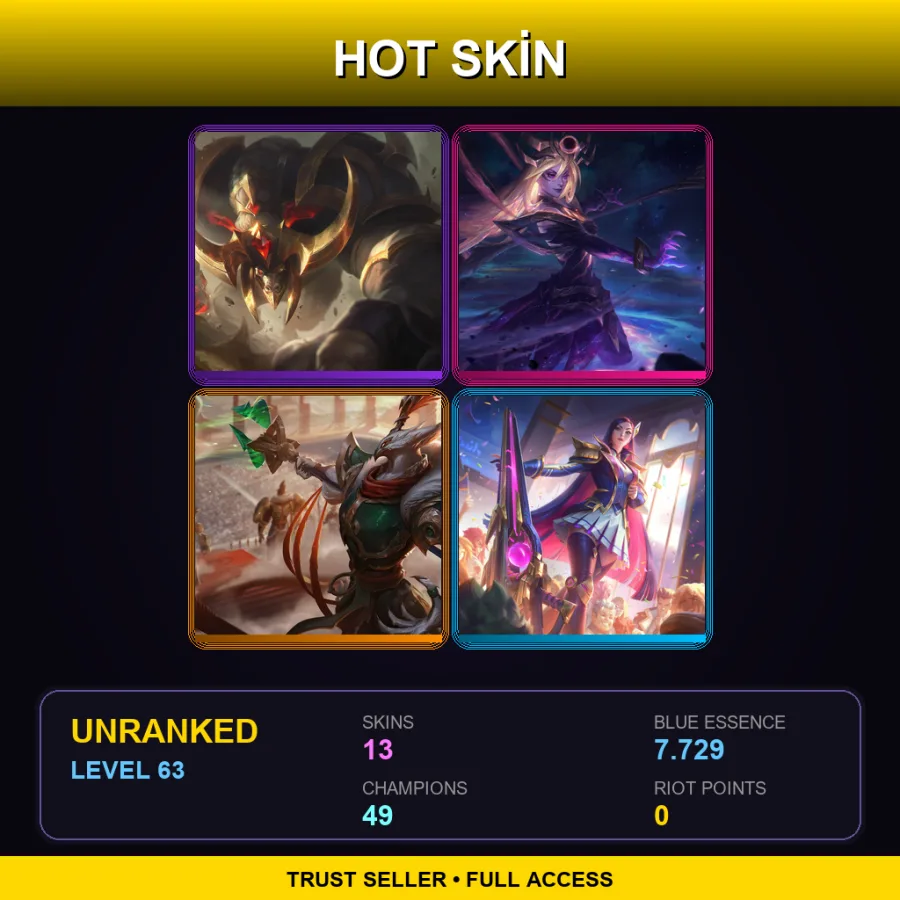 EUNE | Lv63 | Unranked | 13 Skin | 49 Champ — LoL account