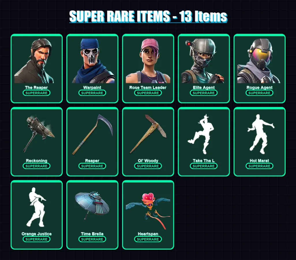 [PC/XBOX] | The Reaper | Warpaint | Rose Team Leader | Elite Agent | Rogue Agent | 71 skin | 81 pickaxe | 59 emote | 64 glider | Lv932 — Fortnite account