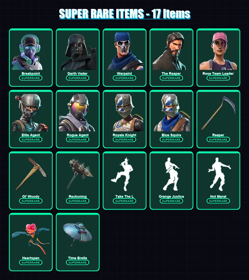 [PC] | Breakpoint | Darth Vader | Warpaint | The Reaper | Rose Team Leader | 237 skin | 221 pickaxe | 174 emote | 183 glider | Lv2403