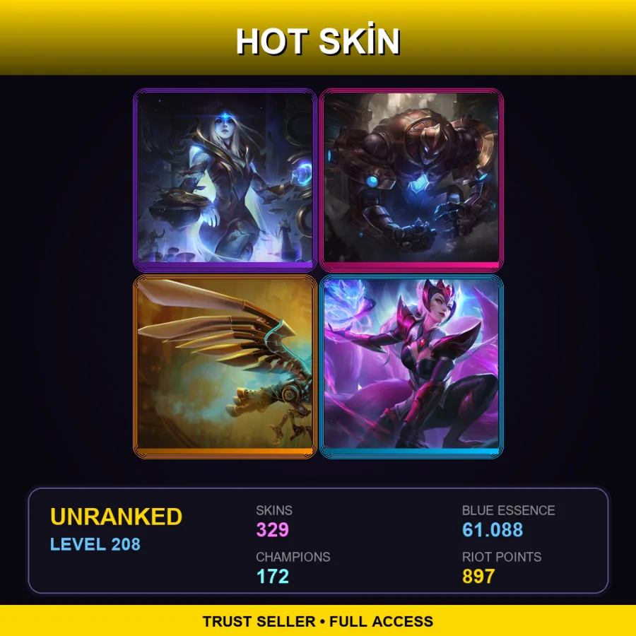 EUW | Lv208 | Unranked | 329 Skin | 172 Champ — LoL account