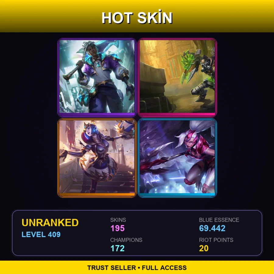 SG | Prestige Star Guardian Ekko | Hextech Singed | Victorious Orianna | Challenger Nidalee | 195 Skin | 172 Champ | Lv409