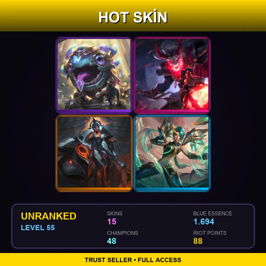 SG | Lv55 | Unranked | 15 Skin | 48 Champ — LoL account