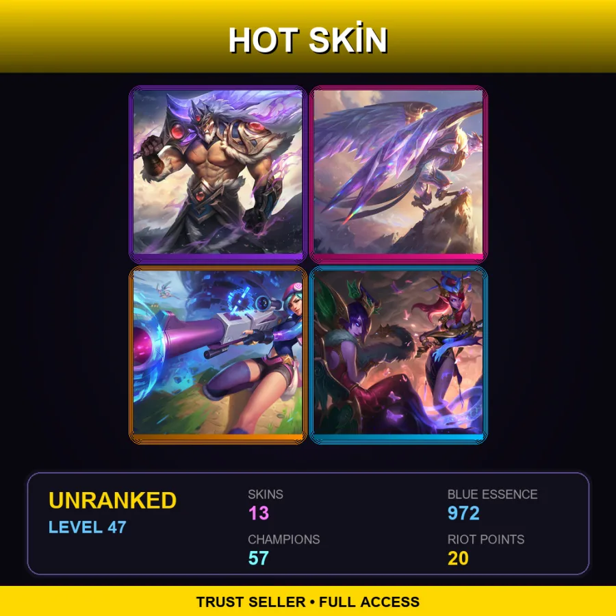 EUW | Lv47 | Unranked | 13 Skin | 57 Champ — LoL account