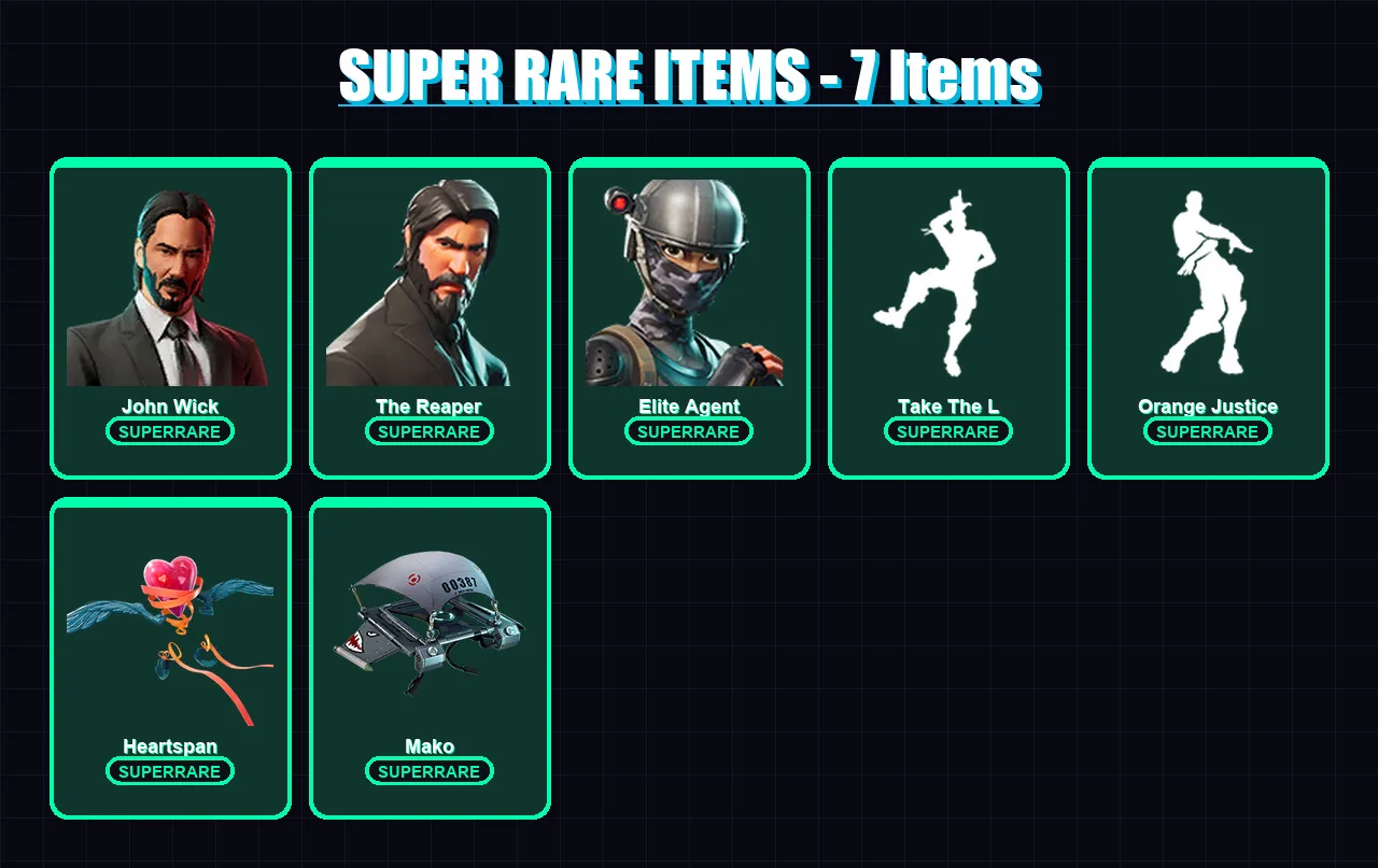 [PC] | John Wick | The Reaper | Elite Agent | Hybrid | Glimmer | 92 skin | 100 pickaxe | 92 emote | 83 glider | Lv979