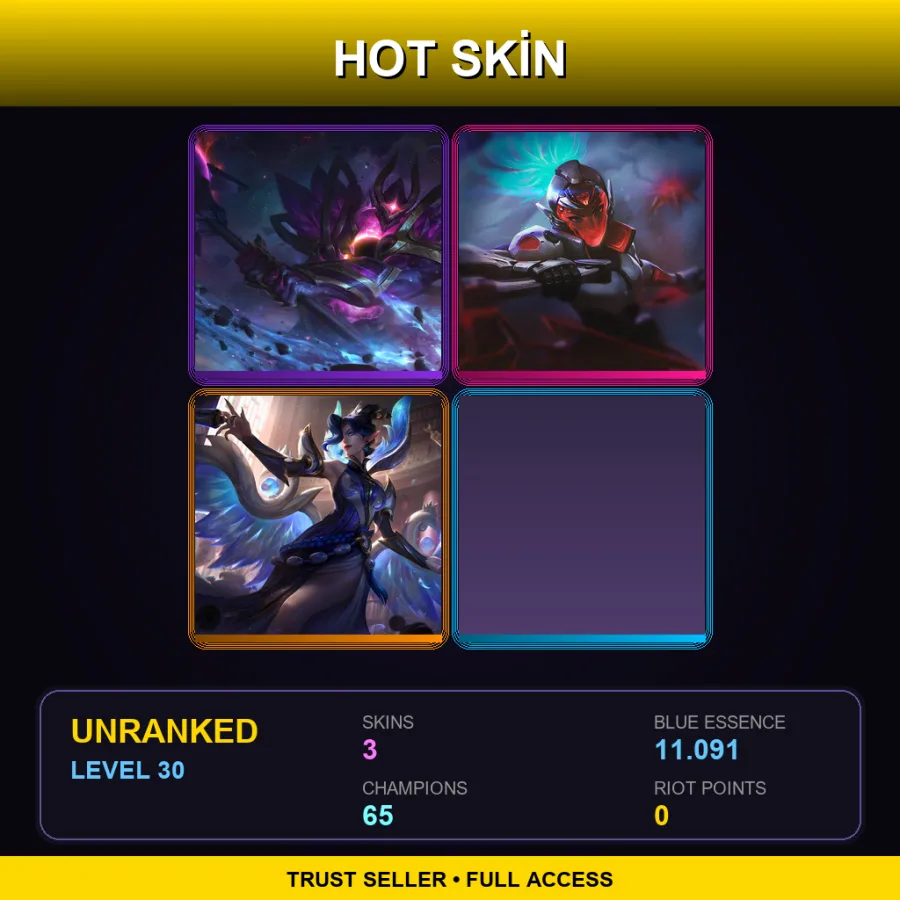 NA | Lv30 | Unranked | 3 Skin | 65 Champ — LoL account