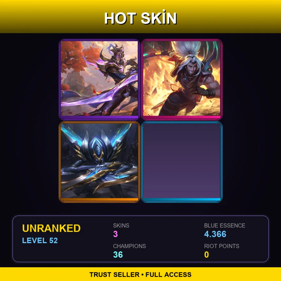 EUNE | Lv52 | Unranked | 3 Skin | 36 Champ — LoL account