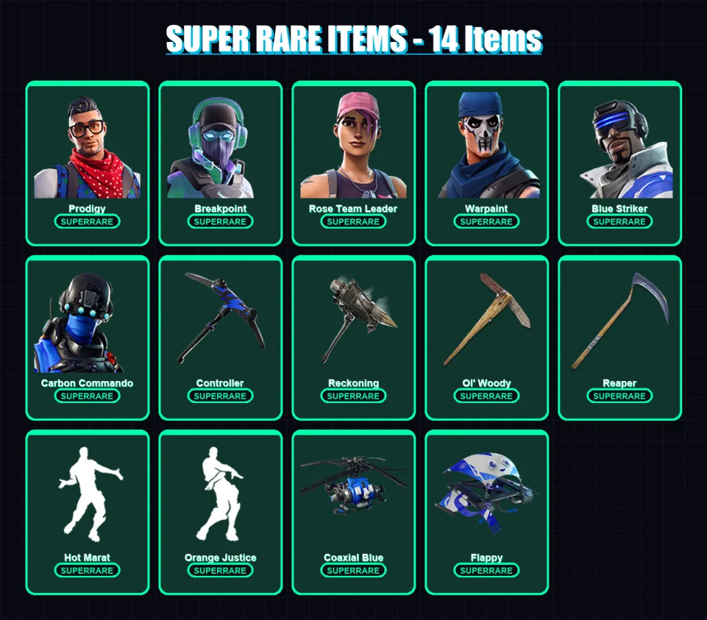 [PC/XBOX] | Prodigy | Breakpoint | Rose Team Leader | Warpaint | Blue Striker | 105 skin | 146 pickaxe | 124 emote | 112 glider | Lv1457 — Fortnite account