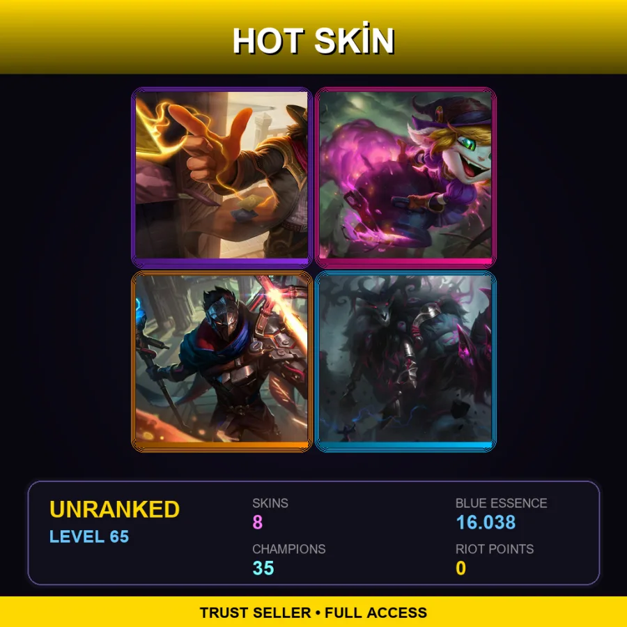 VN | High Noon Twisted Fate | Bewitching Tristana | Machine Herald Viktor | The Thousand-Pierced Bear | 8 Skin | 35 Champ | Lv65