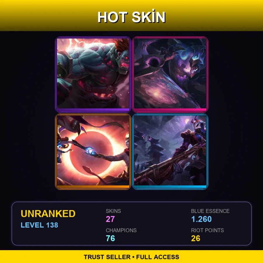 SG | Lv138 | Unranked | 27 Skin | 76 Champ — LoL account