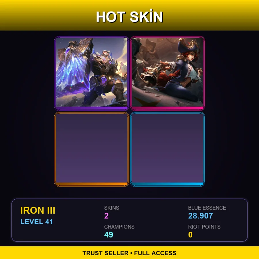 EUW | Victorious Braum | Waterloo Miss Fortune | 2 Skin | 49 Champ | Iron III | Lv41