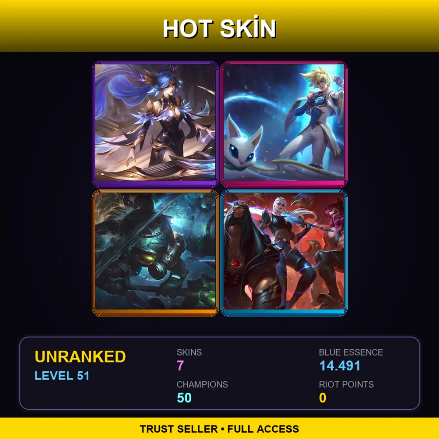 EUW | Lv51 | Unranked | 7 Skin | 50 Champ