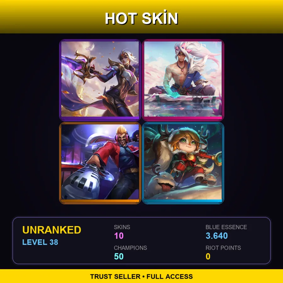 EUW | Lv38 | Unranked | 10 Skin | 50 Champ — LoL account