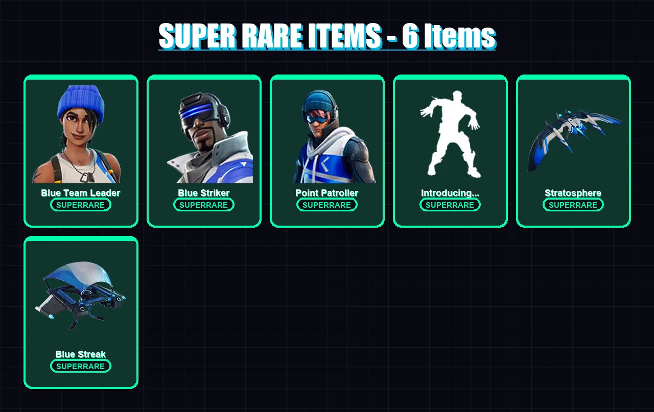 [PS4/PS5/XBOX/PC] | Blue Team Leader | Blue Striker | Point Patroller | Arachne | Fade | 146 skin | 169 pickaxe | 139 emote | 97 glider | Lv1035