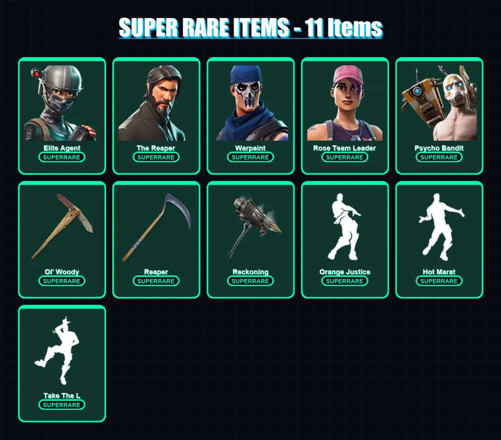 [PC/PSN] | Elite Agent | The Reaper | Warpaint | Rose Team Leader | Psycho Bandit | 196 skin | 168 pickaxe | 179 emote | 137 glider | Lv1764 — Fortnite account