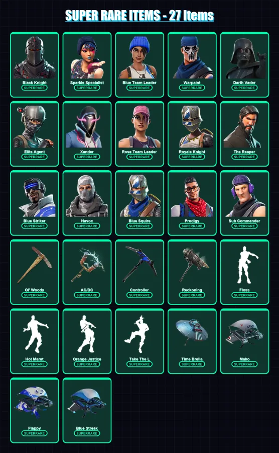 [PC/XBOX] | Black Knight | Sparkle Specialist | Blue Team Leader | Warpaint | Darth Vader | 235 skin | 208 pickaxe | 214 emote | 207 glider | Lv3451