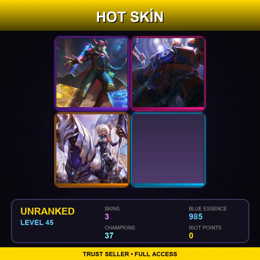 EUW | Lv45 | Unranked | 3 Skin | 37 Champ