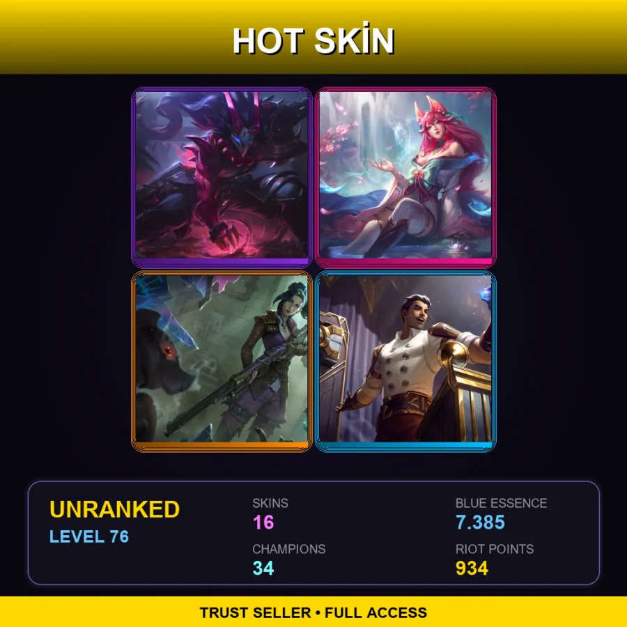 EUW | Lv76 | Unranked | 16 Skin | 34 Champ with Ashe