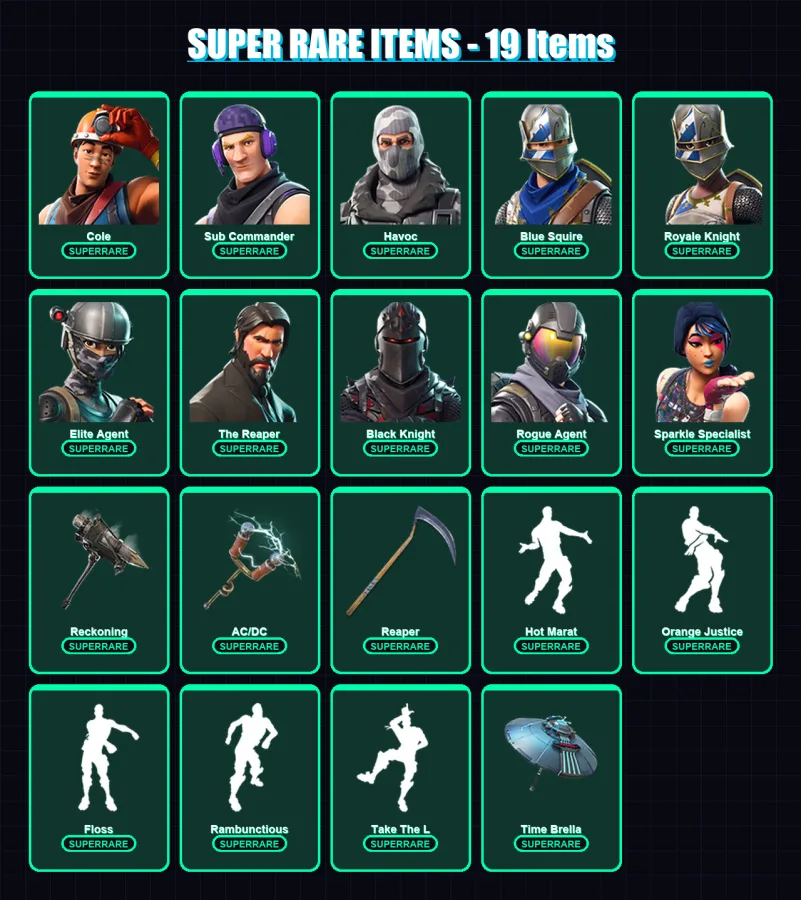 [PC/XBOX/PSN] | Cole | Sub Commander | Havoc | Blue Squire | Royale Knight | 67 skin | 49 pickaxe | 103 emote | 55 glider | Lv960 — Fortnite account