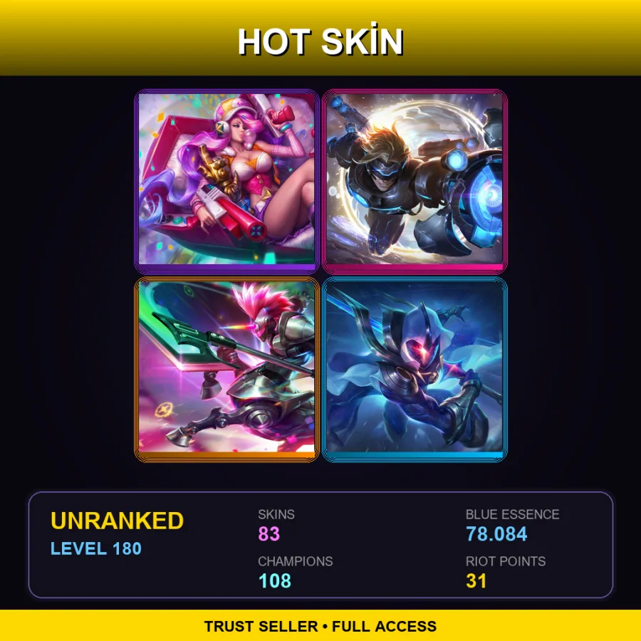 EUW | Arcade Miss Fortune | Pulsefire Ezreal | Arcade Hecarim | Cosmic Blade Master Yi | 83 Skin | 108 Champ | Lv180