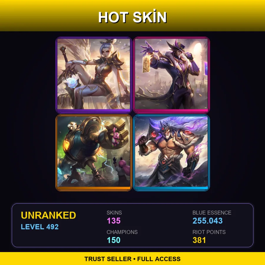 NA | Lv492 | Unranked | 135 Skin | 150 Champ