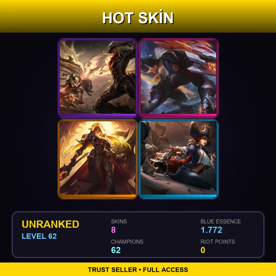 EUNE | Lv62 | Unranked | 8 Skin | 62 Champ — LoL account