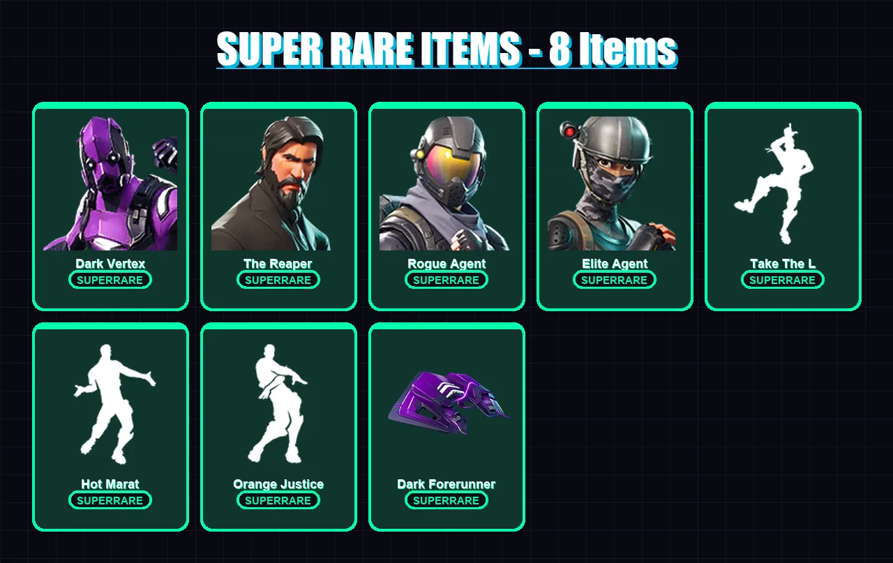 [PC/XBOX/PSN] | Dark Vertex | Unchained Ramirez | The Reaper | Rogue Agent | Elite Agent | 112 skin | 131 pickaxe | 100 emote | 87 glider | Lv2290