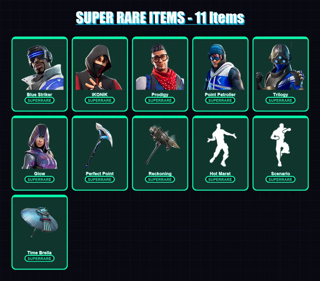 [PS4/PS5/XBOX/PC] | Blue Striker | IKONIK | Prodigy | Point Patroller | Trilogy | 66 skin | 84 pickaxe | 72 emote | 76 glider | Lv1088