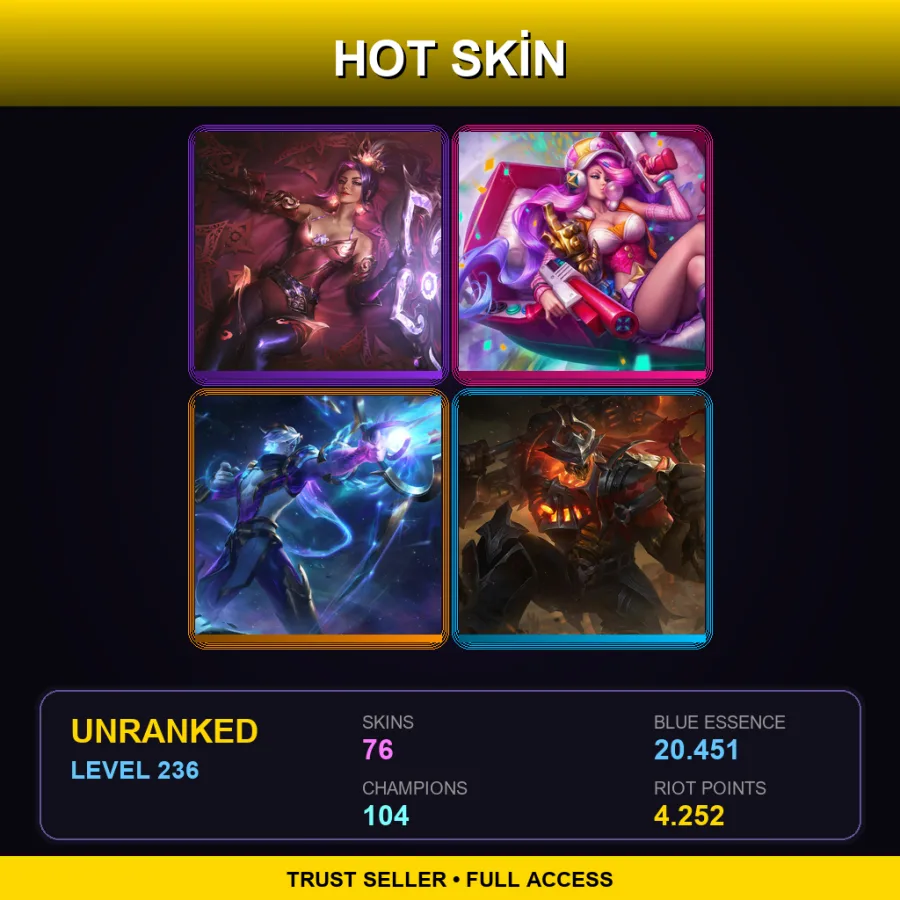 EUW | Lv236 | Unranked | 76 Skin | 104 Champ