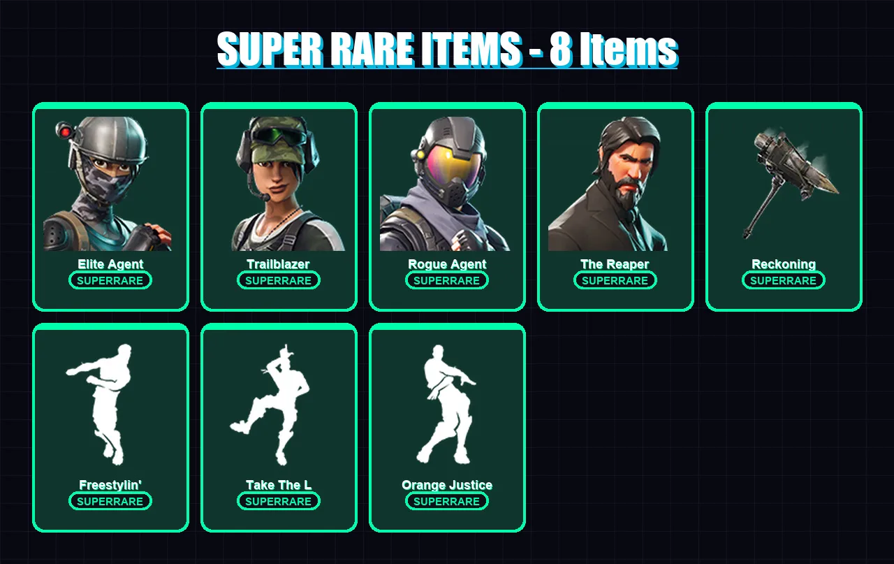 [PC] | Elite Agent | Trailblazer | Rogue Agent | The Reaper | Lynx | 78 skin | 62 pickaxe | 57 emote | 59 glider | Lv1049