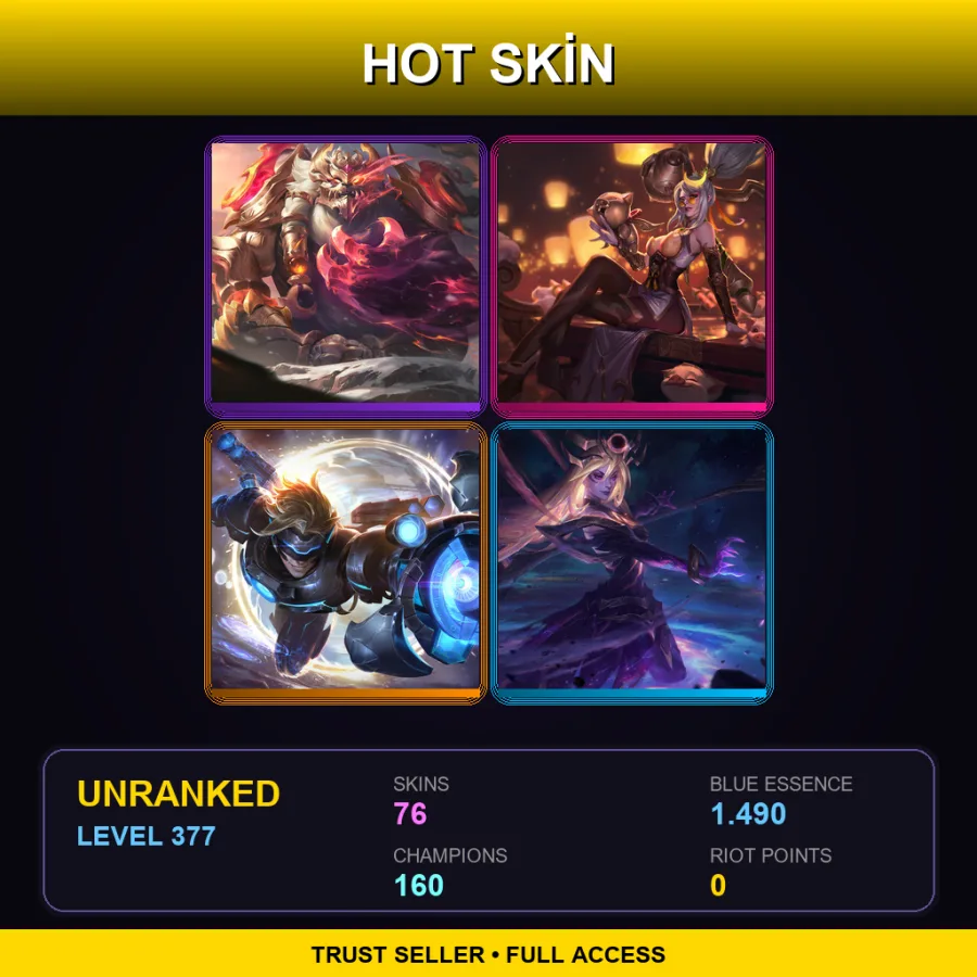 SG | Lv377 | Unranked | 76 Skin | 160 Champ