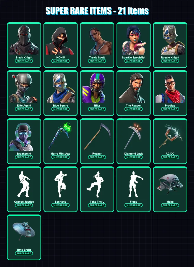 [PC] | Black Knight | IKONIK | Travis Scott | Sparkle Specialist | Royale Knight | 226 skin | 200 pickaxe | 184 emote | 173 glider | Lv2979