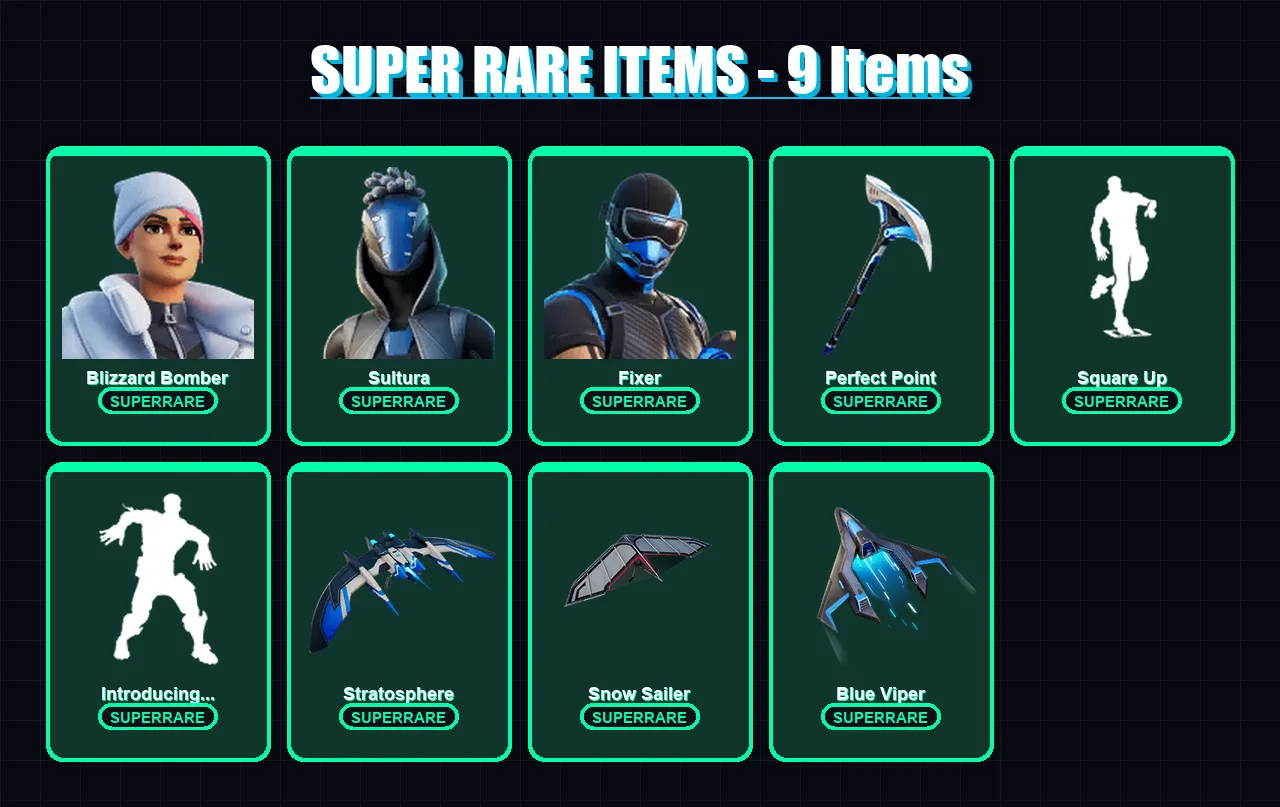 [PS4/PS5/XBOX/PC] | Blizzard Bomber | Sultura | Fixer | The Origin | The Imagined | 33 skin | 51 pickaxe | 43 emote | 44 glider | Lv707