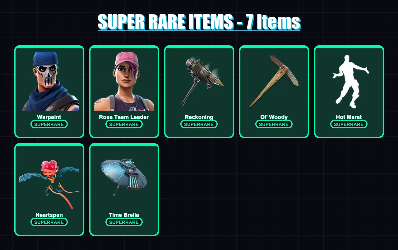 [PC/PSN] | Warpaint | Rose Team Leader | Hybrid | Fallen Love Ranger | Catalyst | 98 skin | 119 pickaxe | 106 emote | 110 glider | Lv1262