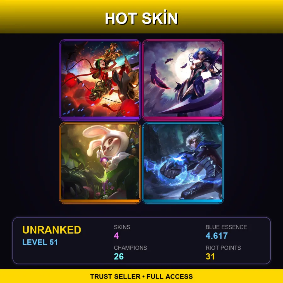 SG | Lv51 | Unranked | 4 Skin | 26 Champ — LoL account