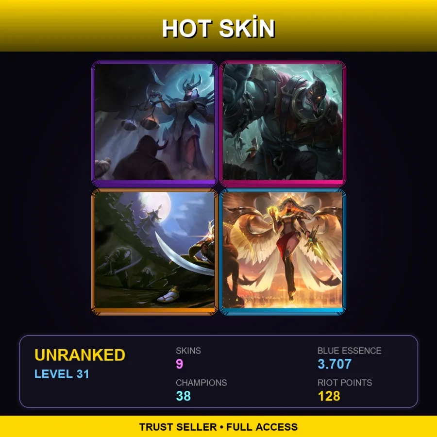 EUW | Lv31 | Unranked | 9 Skin | 38 Champ — LoL account