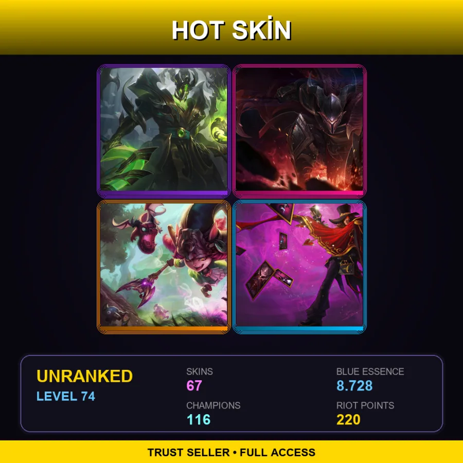 LAN | Lv74 | Unranked | 67 Skin | 116 Champ — LoL account